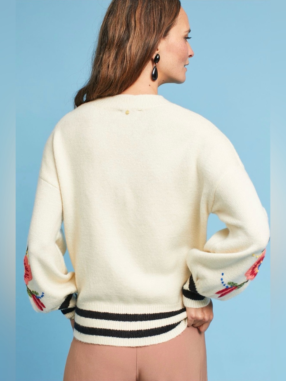 Anthropologie Harlyn Gardenstripe Embroidered Pullover size Large - Picture 4 of 13